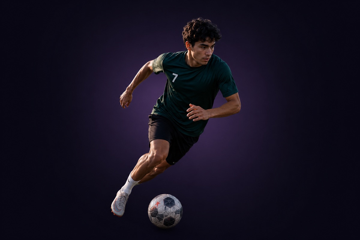 Athlete sprinting with the ball during an individual training session